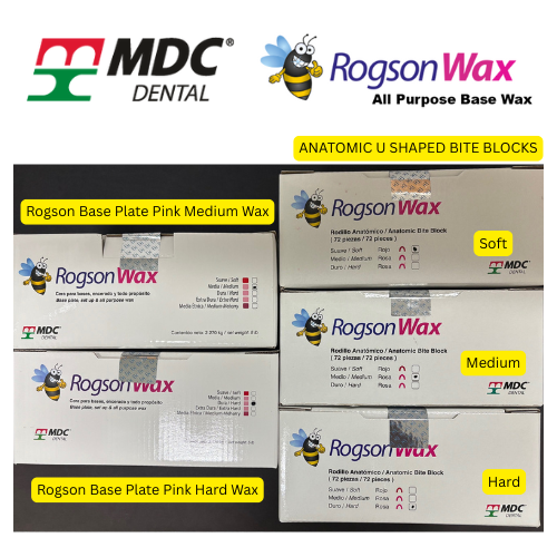[ MDC ] Rogson Base Plate Pink (Medium/Hard) Wax, ANATOMIC U SHAPED BITE BLOCKS