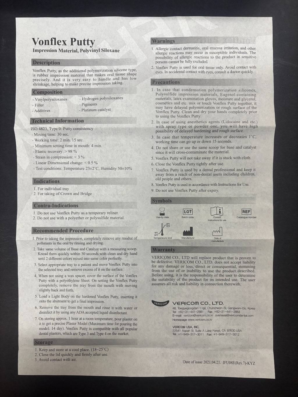 [VERICOM] Vonflex Putty Regular set