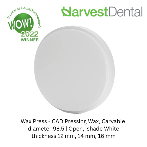 [Harvest Dental] White CAD Pressing Wax Carvable 98.5 x 12, 14, 16mm