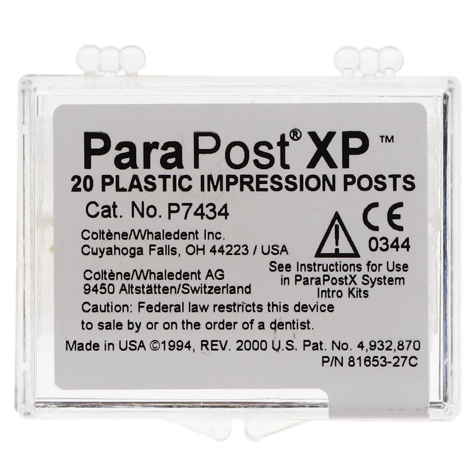 [COLTENE WHALEDENT] PARA POST XP PLASTIC BURNOUT POSTS .040" / 1.00mm YELLOW 10pc