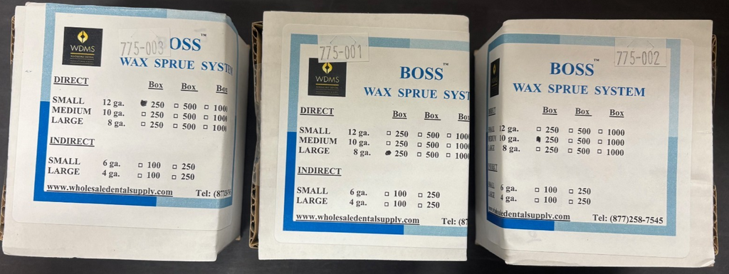[WDMS] Boss Wax Direct Sprues small 8 ga, medium 10 ga, large 12 ga 250/Box