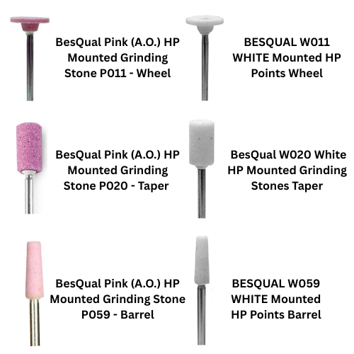 [BesQual] White & pink HP Mounted Stone, #11 Wheel, #20 Taper #59 Barrel, 100/Pk