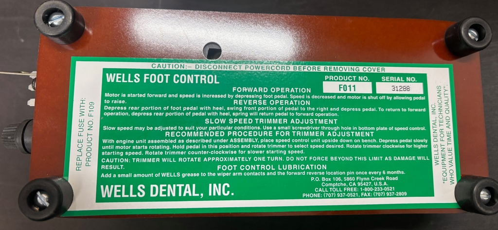 [ Wells ] Foot Control (115V) (F011) SKU F011