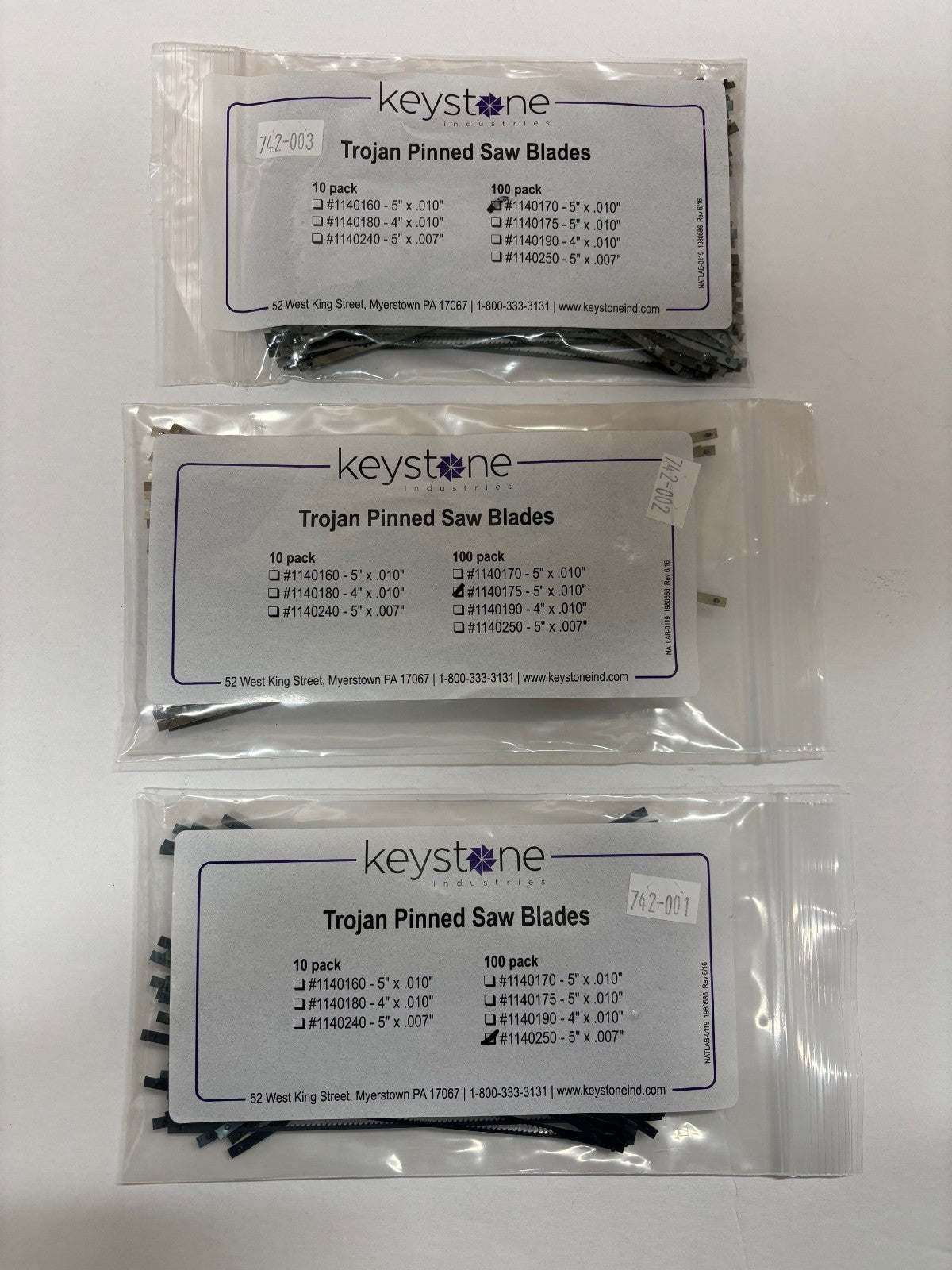 [Keystone] Trojan Pinned Saw Blades 100/pk #1140170, #1140175, #1140250