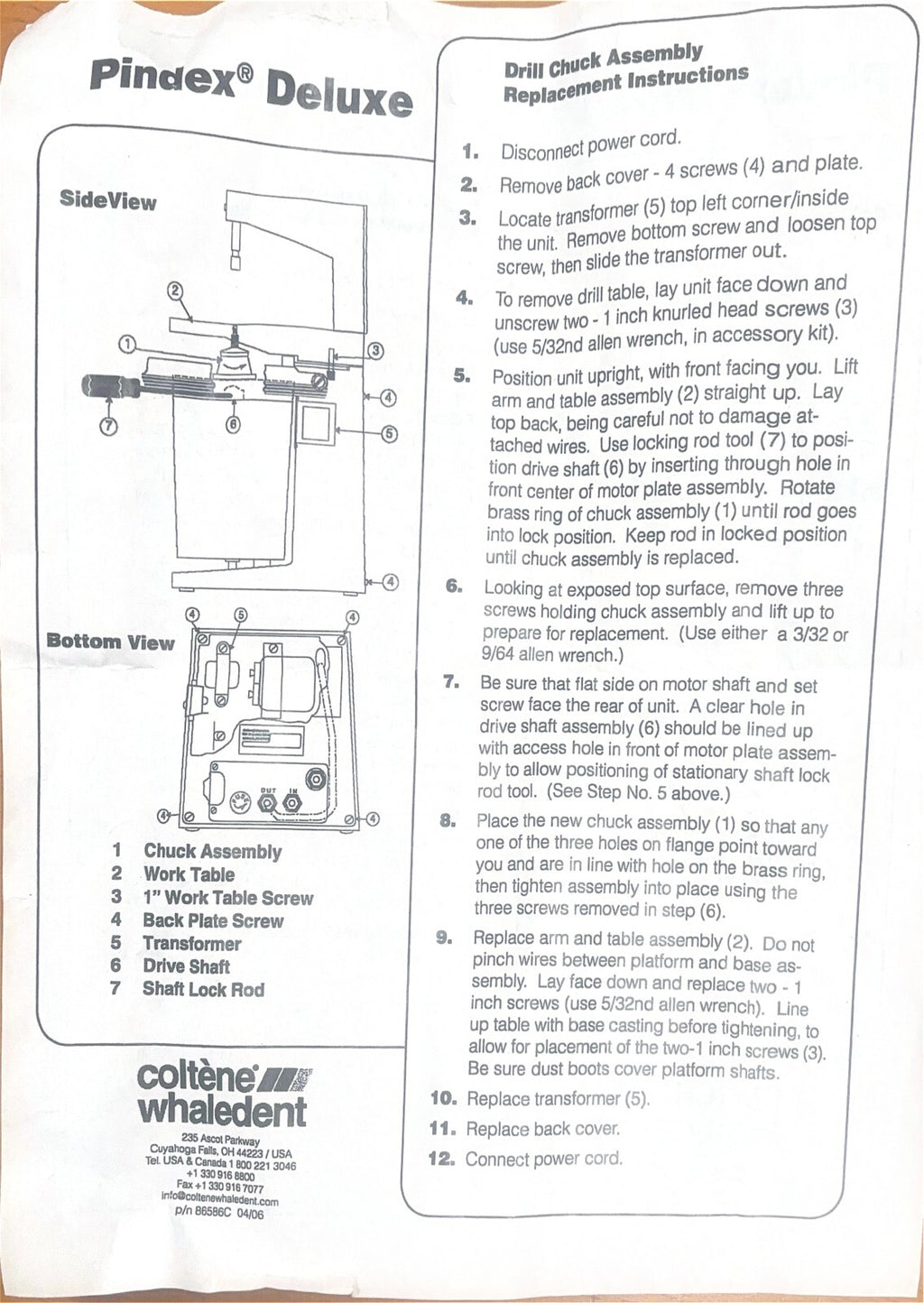 [COLTENE WHALEDENT] Pindex Replacement Chuck Assembly  Part #: 50007430