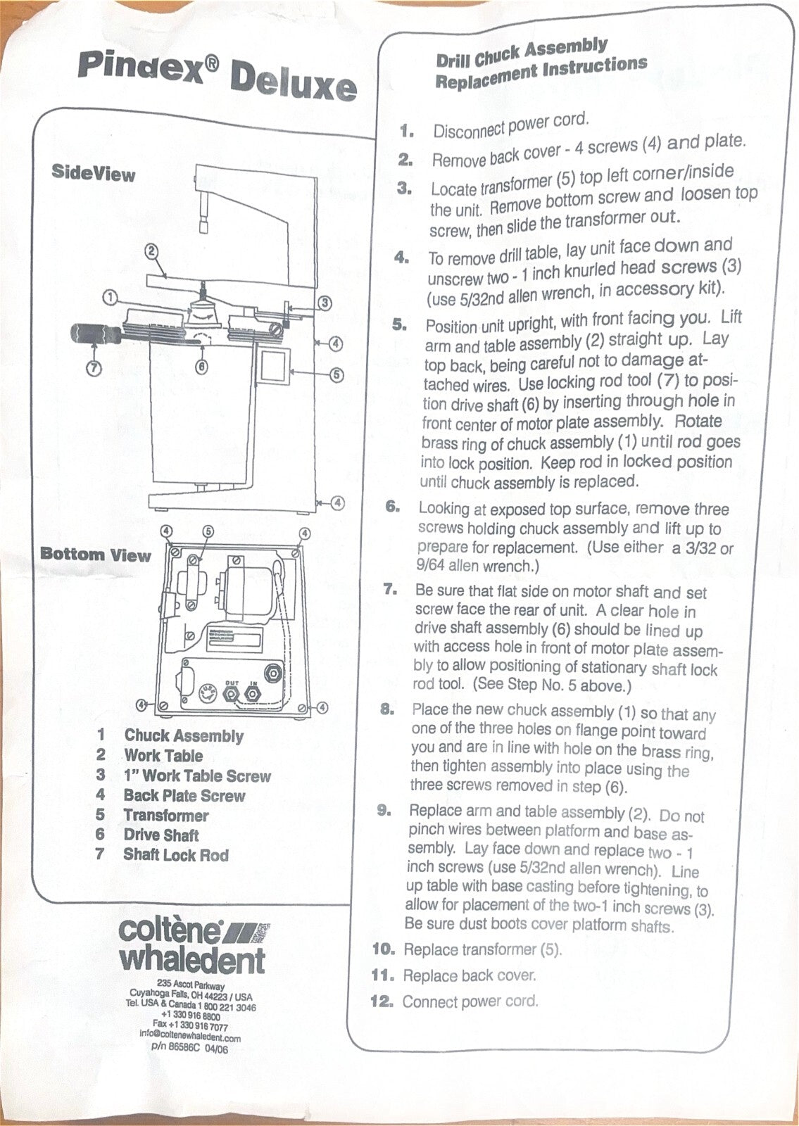 [COLTENE WHALEDENT] Pindex Replacement Chuck Assembly  Part #: 50007430