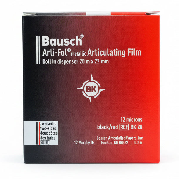 Bausch Arti-Fol II, Ultra Thin 12 Microns, 22mm X 20 M Roll, Red/Black, 2-Sided