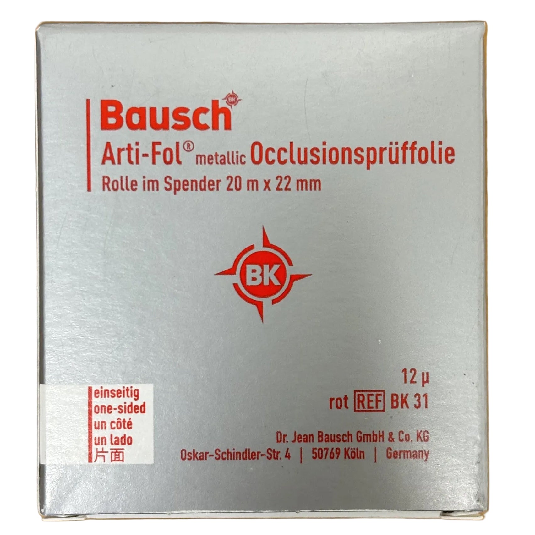 Arti-Fol Metallic Red One-Sided Shimstock-Film, 12 microns, 22 mm x 20 m Roll