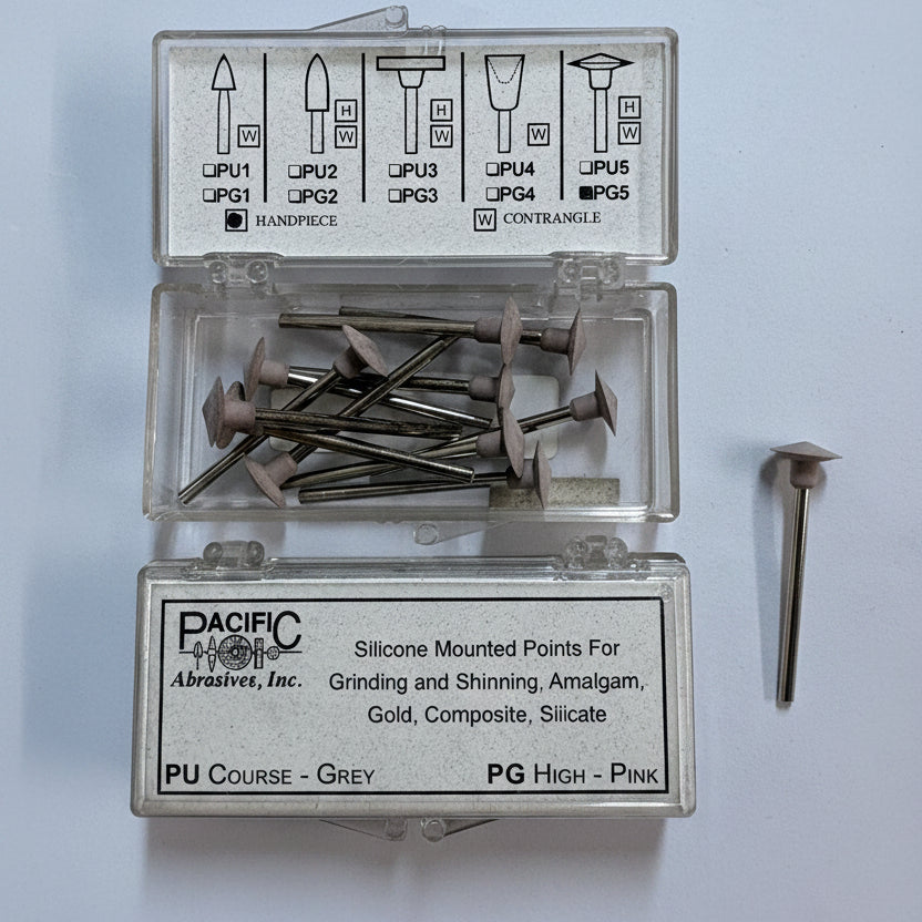 [Pacific Abrasive] Metal/Composite Silicone Polisher - Mounted Points, PG High Pink, PG5 Handpiece (12/box)