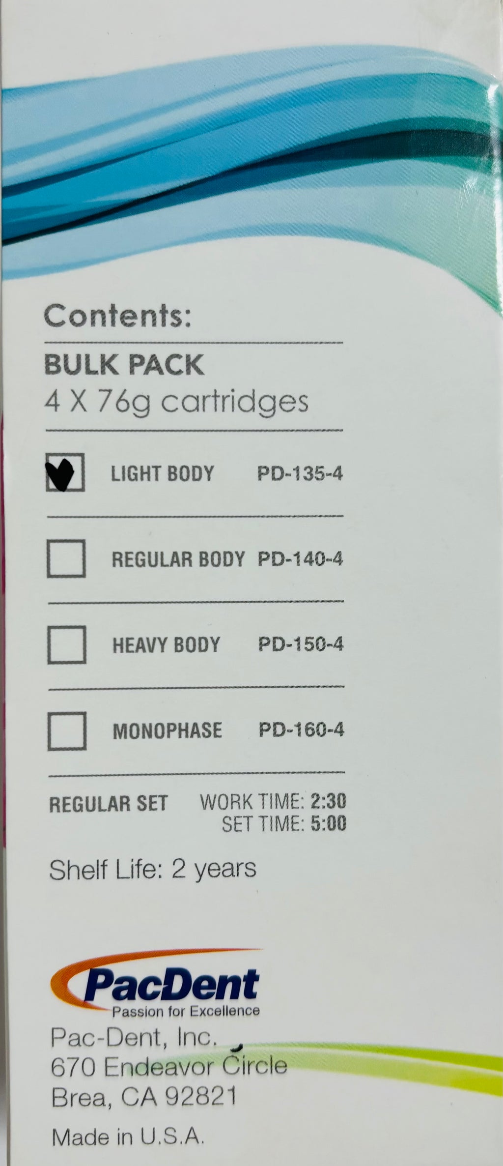 [PacDent] Elements ULTRA IMPRESION VPS LIGHT BODY 4 x 50ml(76g) CARTRIDGE