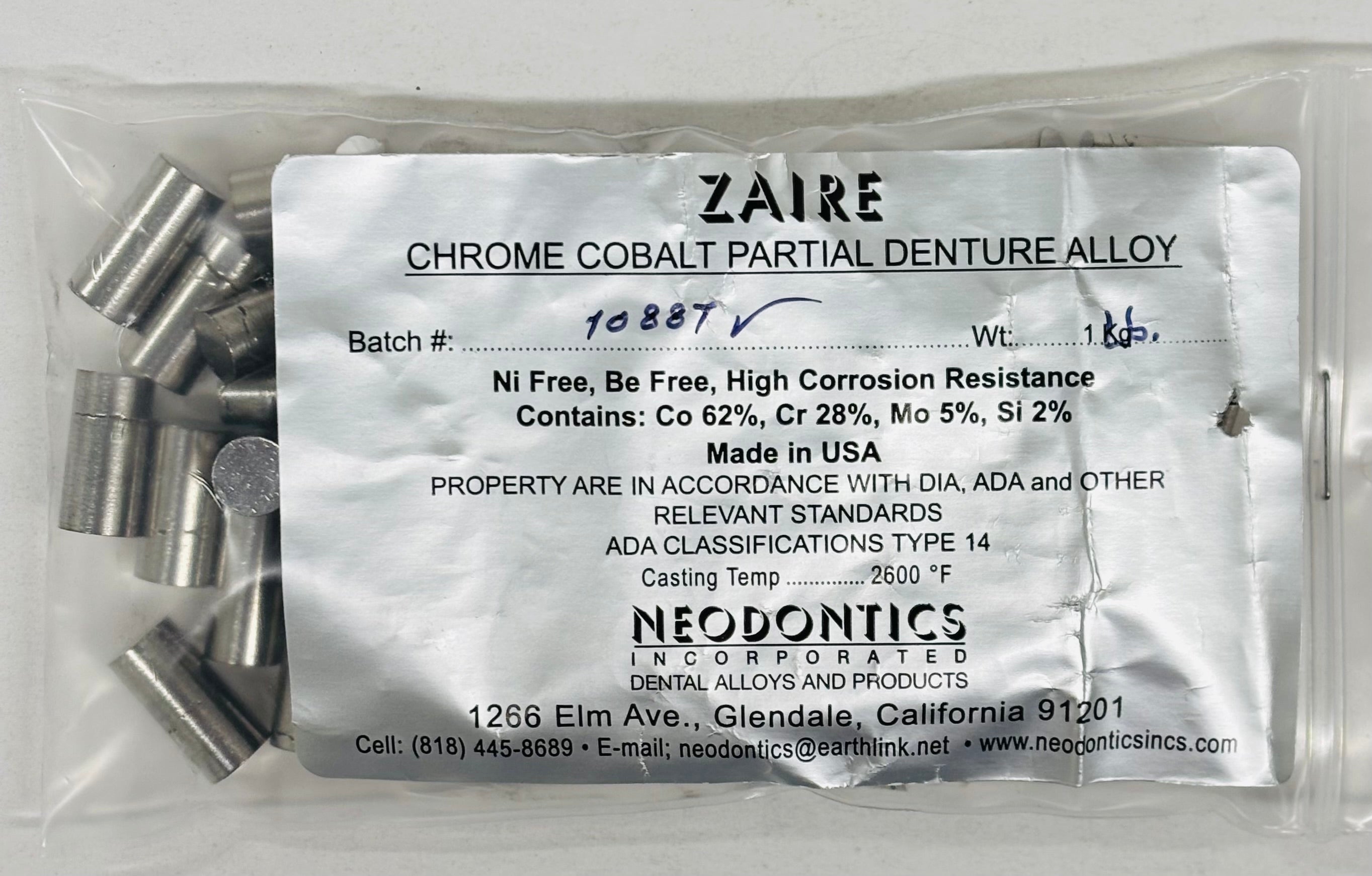 [Neodontics] ZAIRE, Chrome Cobalt Partial Denture Alloy, 1 lb. pack, High Quality, US
