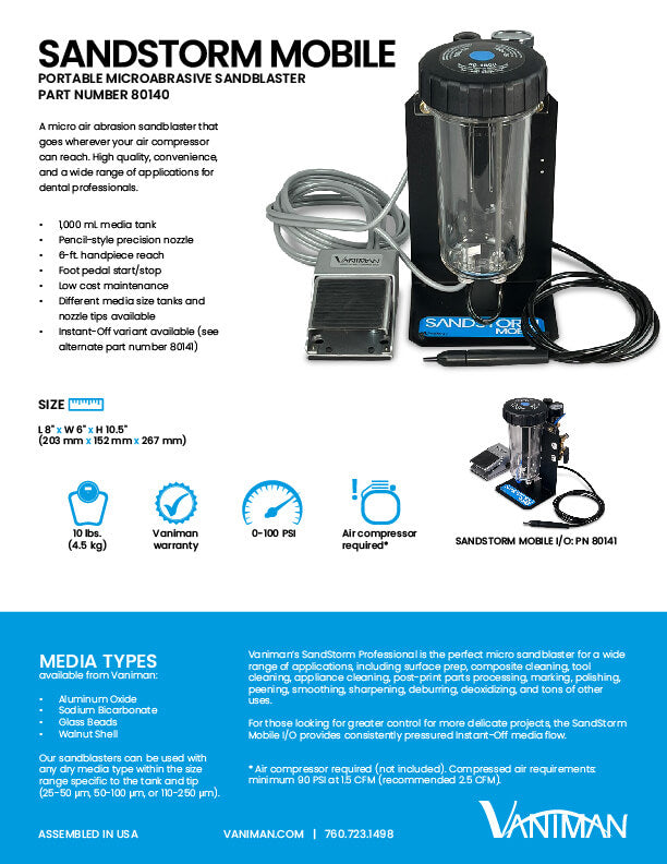 [Vaniman] SandStorm Mobile I/O – 80141 (Dental Micro-Abrasive Sand Blaster)