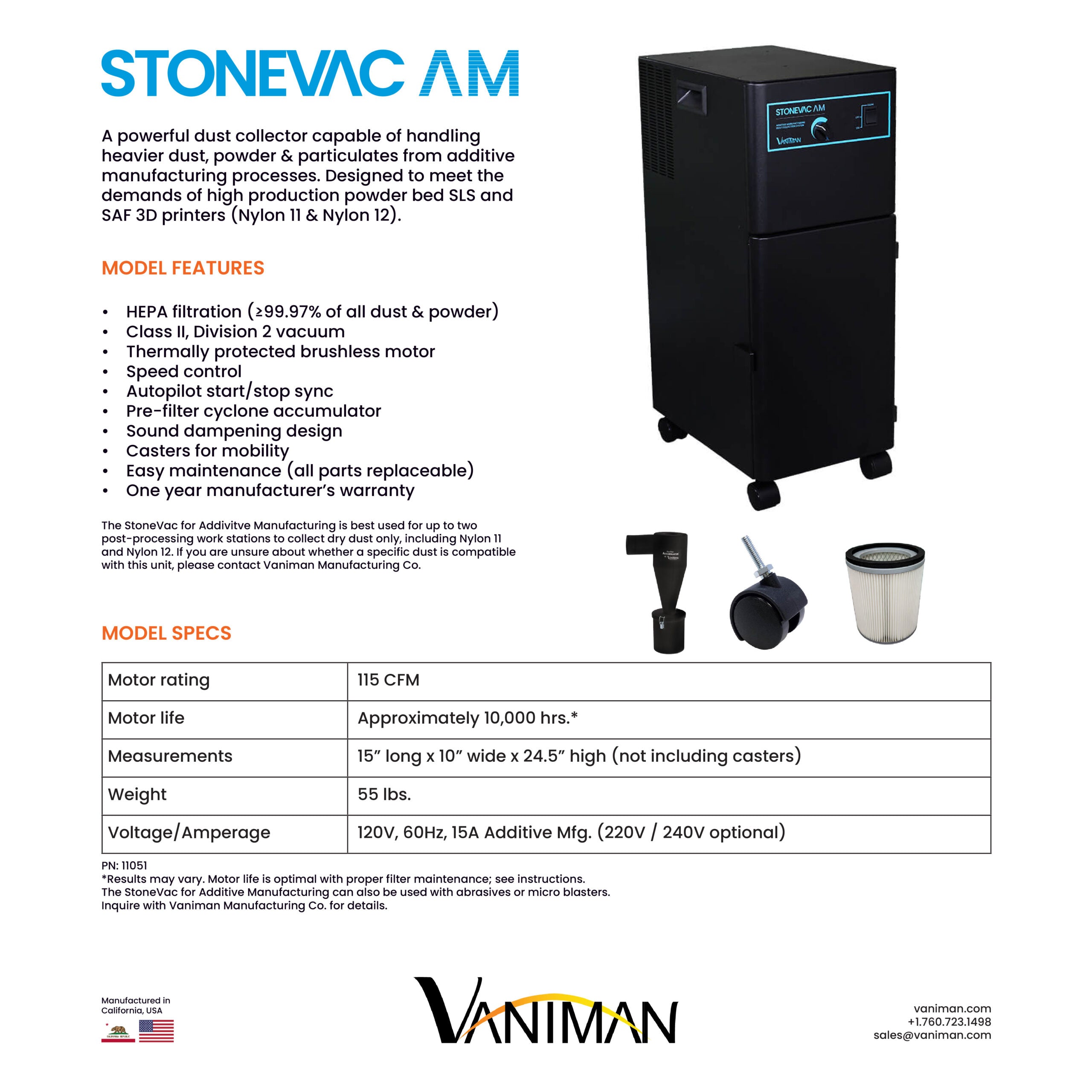 [Vaniman] StoneVac AM – SLS 3D Printing Vacuum & Powder Recovery – 11051 (Dust Collectors Special Application)