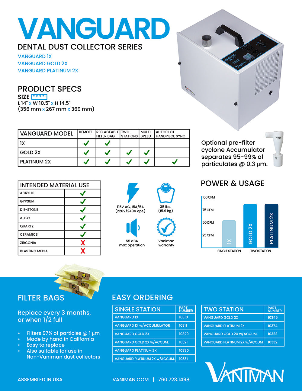 [Vaniman] Vanguard Platinum 2X – 10330 (Dental Dust Collector) ( 1 | 2 Stations ) ( w | w/o Pre - Filter )