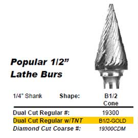[BUFFALO] 1/2" LATHE BURS, DIAMOND CUT TUNGSTEN CARBIDE BUR  B1/2 (19300CDM)
